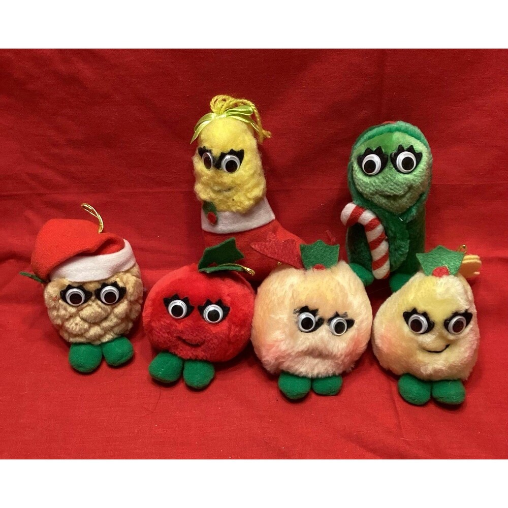 Del Monte Plush Christmas Yumkins 1991 Vegetable Tree Ornaments Set of 6